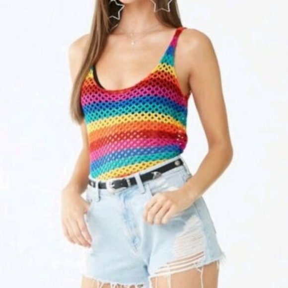 Forever21 Rainbow Print Sweater Tank Top Large - Picture 13 of 13